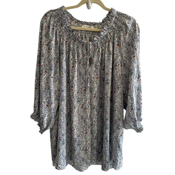 Rose & Olive Blue Green Floral Blouse Top Women’s Plus Size 2X Boho Silky Summer - Picture 1 of 6